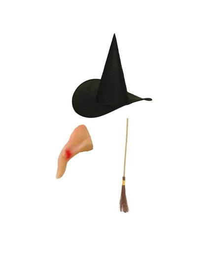 Heksen verkleed set voor kinderen met bezem hoed en neus Multi