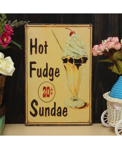 Vintage Plaatje van Metaal met Hot Fudge Sundae