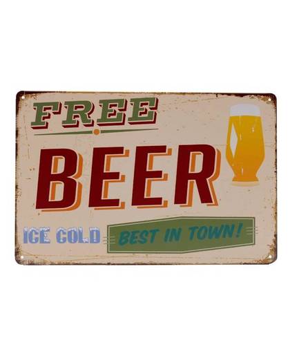Vintage Emaille Bord met Free Beer 30 x 20 cm