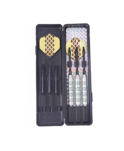 Abbey Darts dartpijlen Black Stripes met opbergdoosje - zilverkleurig