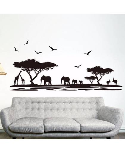 PVC Muursticker met Zwarte Olifanten 60 x 90 cm