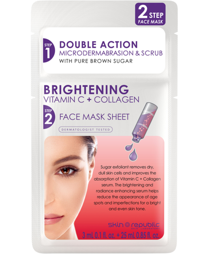 Skin Republic - 2 Step Brightening Vitamon C + Collagen Face Sheet Mask