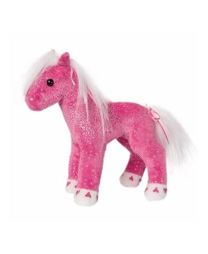 Pluche paard roze met glitters 18 cm