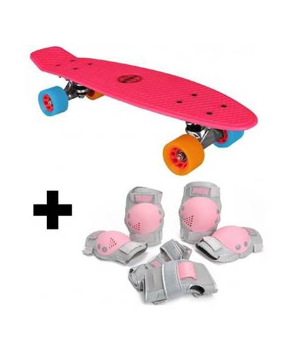 Nijdam mini skateboard roze + beschermset 3-delig