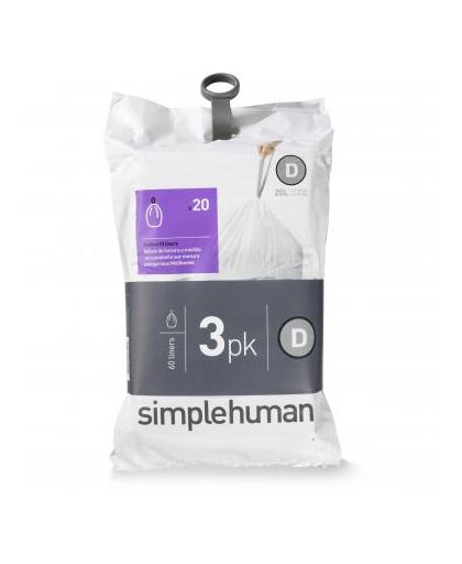 Simplehuman code D 20 liter Pocket Liners vuilniszakken - set van 3x20 Stuks