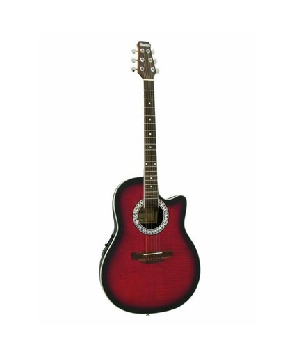 Dimavery RB-300 elektrisch-akoestische gitaar rood gevlamd
