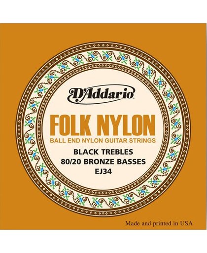 D'Addario EJ34 Folk Nylon Ball End Black Trebles Bronze Basses