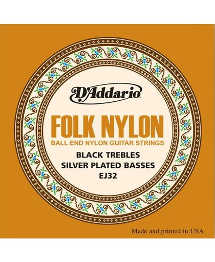 D'Addario EJ32 Folk Nylon Ball End Black Trebles Silver Basses