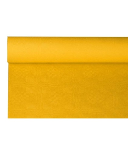Damast tafelkleed papier120cmx8m geel