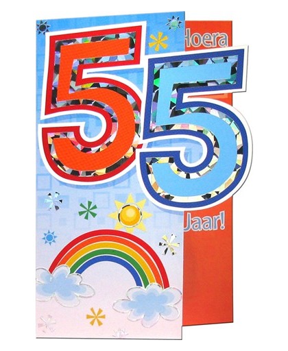 Verjaardagskaart met leeftijd 55 jr 6st