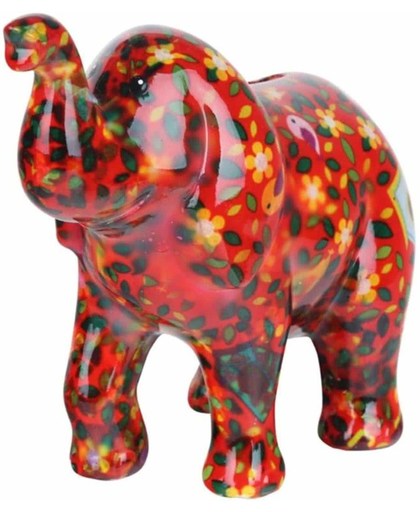 Pomme Pidou spaarpot olifant Zara - Uitvoering - Rood met bloemen en vogelhuisjes