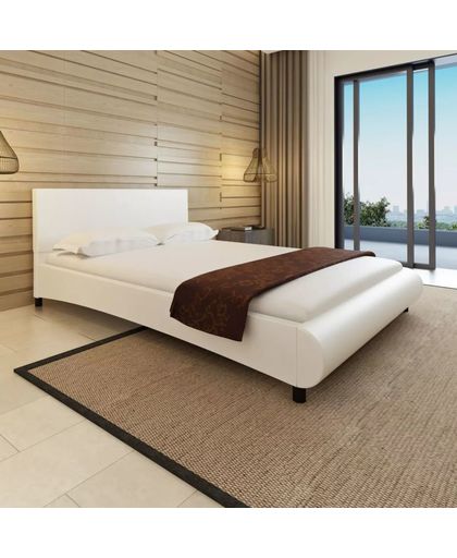 vidaXL Kunstleren bed bol ontwerp 140 x 200 cm + matras (wit)