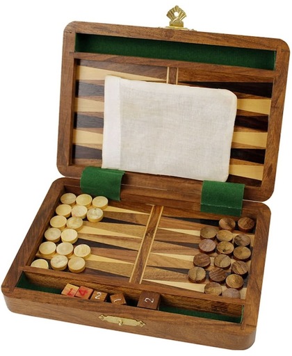 Backgammon spel | reiseditie | koffer | hout | set |