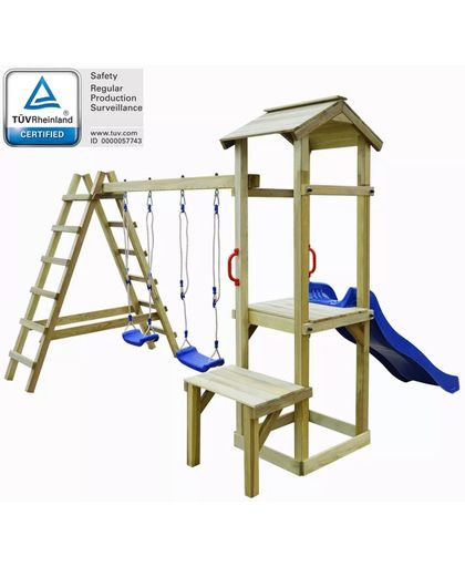 vidaXL Speelhuis + glijbaan/ladder/schommels 286x228x218 cm grenenhout