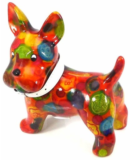 Pomme Pidou spaarpot hond Boomer - Uitvoering - Oranje met gekleurde stippen