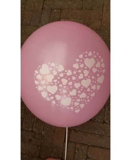 Roze ballon met witte hartjes in groot hart in groot hart 30 cm hoge kwaliteit MET LOS LEDLAMPJE VOOR IN BALLON
