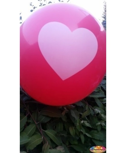 Rode ballon met wit hart 30 cm hoge kwaliteit MET LOS LEDLAMPJE VOOR IN BALLON