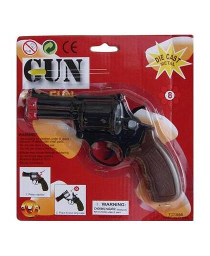 Zwarte speelgoed politie revolver 8 schoten