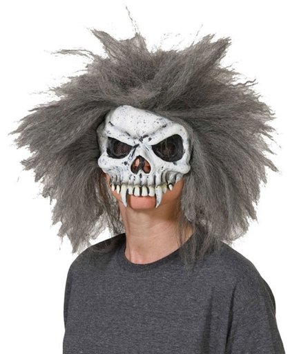 Skelet schedel masker met haren voor volwassenen - Verkleedmasker