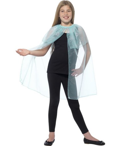Blauwe doorschijnende cape met sneeuwvlokken voor meisjes - Verkleedkleding - S/M