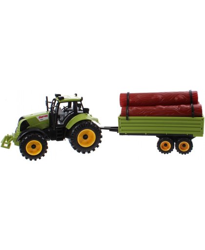 Jonotoys Tractor Met Aanhanger Boomstam 46 Cm Groen