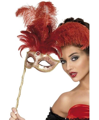 "Venetiaanse masker met rode veren - Verkleedmasker - One size"