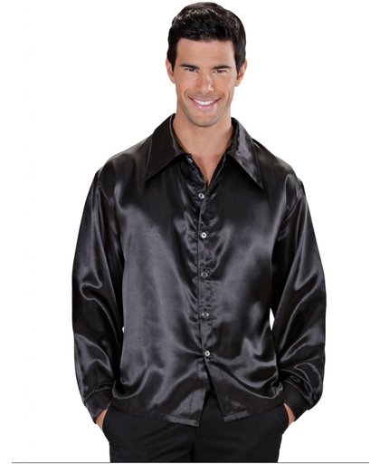 Zwart satijnachtig overhemd voor heren - Verkleedkleding