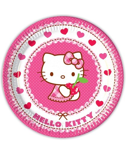 8 kleine kartonnen bordjes Hello Kitty™ - Feestdecoratievoorwerp