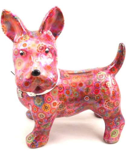 Pomme pidou spaarpot hond Boomer Xl - Uitvoering - Roze met bloemen