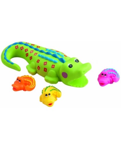 Eddy Toys bad krokodillen met 3 baby's 28 cm groen