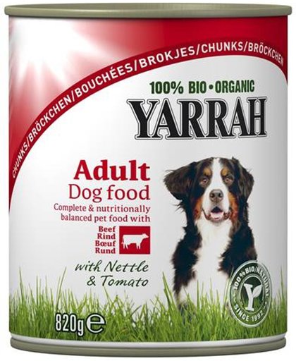Yarrah Dog Blik Hondenvoer Brokjes Vlees in Saus met Brandnetel En Tomaat