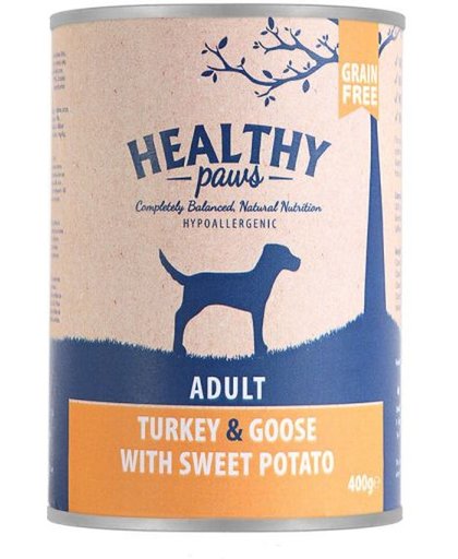 Healthy paws blik britse kalkoen / gans / zoete aardappel hondenvoer 400 gr