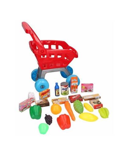 Speelgoed winkelwagentje met boodschappen 22-delig - 33 x 20 x 41 cm - boodschappenwagen