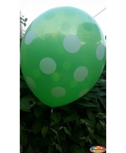 Groene ballon met witte stippen 30 cm hoge kwaliteit MET LOS LEDLAMPJE VOOR IN BALLON
