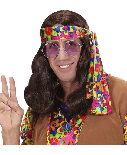 Bruine pruik hippie voor volwassenen - Verkleedpruik