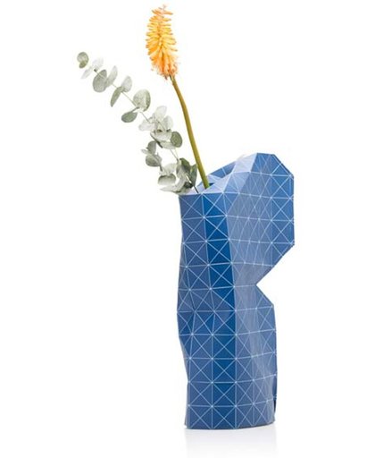 Pepe Heykoop Paper vase cover - Dutch designvaas - blue grid