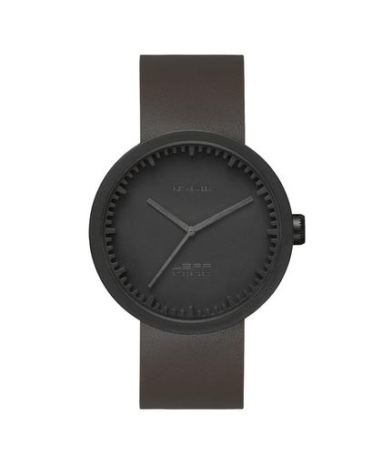 LEFF amsterdam tube watch D42 LT72012 - Black - Brown leather strap - Horloge - Leer - Zwart/Bruin - Ø 42mm