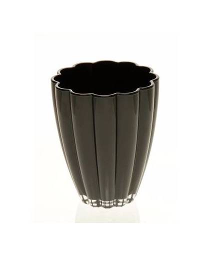 Bloemvorm vaas zwart glas 17 cm