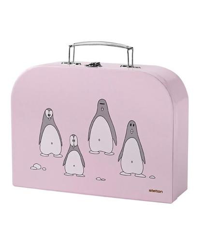 Stelton 3 dlg kinderbestekset met roze koffer Penguin