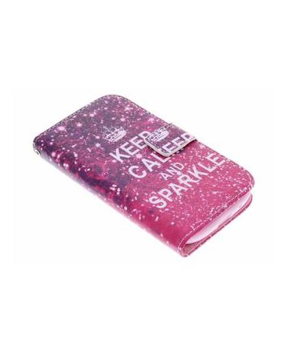 Keep calm and sparkle design tpu booktype hoes voor de samsung galaxy s3 / neo