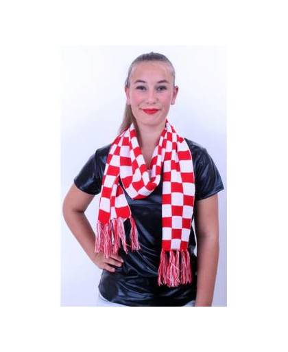 Sjaal rood/wit geblokt 160 x 17 cm