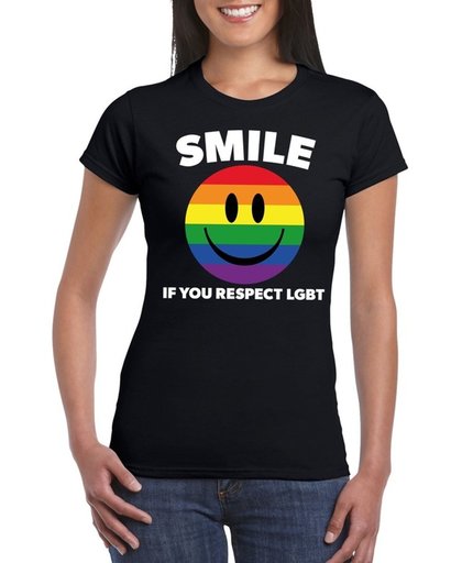 Smile if you respect LGBT emoticon shirt zwart dames - LGBT/ Gay pride shirts L