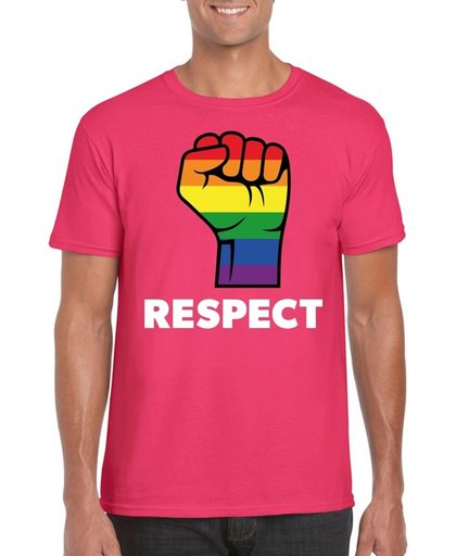 Respect LGBT shirt met regenboog vuist roze heren - LGBT/ Homo shirts L