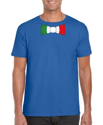 Blauw t-shirt met Italiaanse vlag strikje heren - Italie supporter M