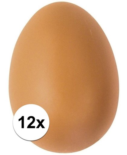 12x Plastic bruine eieren om te versieren 6 cm