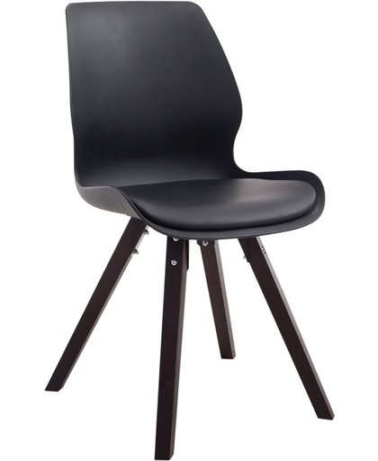 Clp Bezoekersstoel PERTH, eetkamerstoel, wachtkamerstoel, kunststof zitting met een kunstleder kussen - zwart, kleur onderstel : vierkant cappucino,