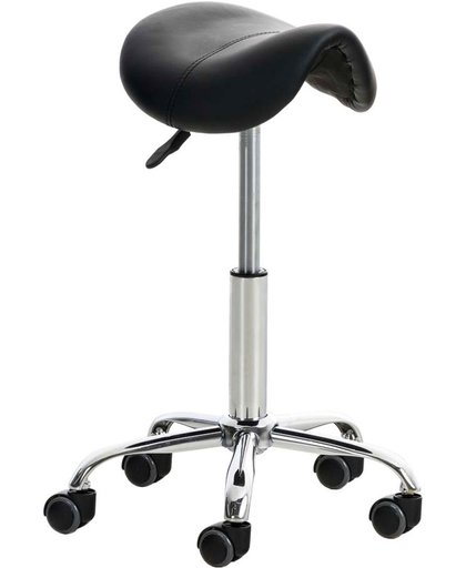 Clp Werkkruk RENO, cosmetische kruk, in hoogte verstelbaar 53 - 68 cm, draaibare kruk, metalen frame in chroomlook, met kunstlederen overtrek - zwart,