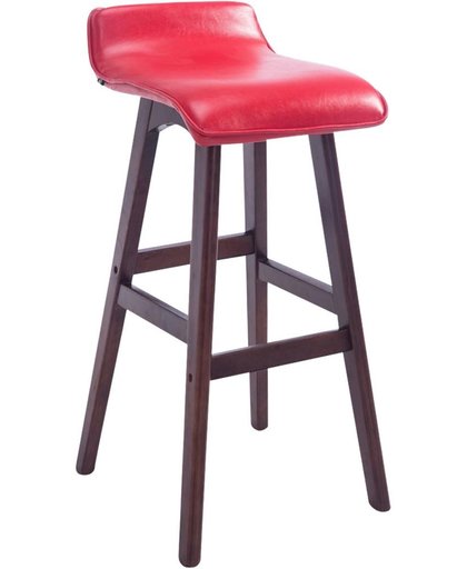 Clp Barkruk CORNEILA barstoel met houten onderstel en voetsteun, leuningaanzet, kunstleer - rood kleur onderstel : cappucino,