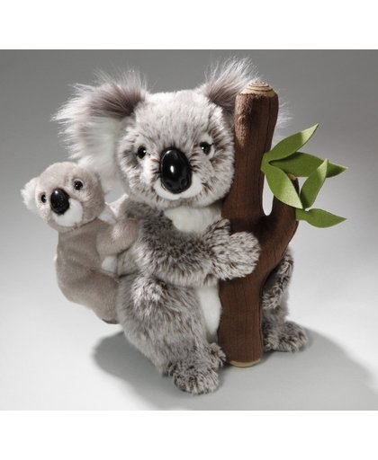 Knuffel koala met baby en boomstam 25 cm