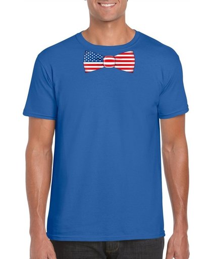 Blauw t-shirt met Amerikaanse vlag strikje heren - Amerika supporter XL